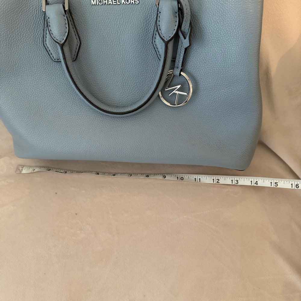 Michael Kors Light Blue Leather Satchel with Logo Charm - Picture 3 of 5